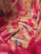 Vastranavya Cream Tussar Silk Printed with Viscose Border Saree with Unstitched Blouse | Grocsy