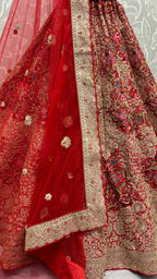 Jyoti Fashion Women's Red Silk Fancy Dori & Sequins Multi Thread Embroidered with Diamond Work Wedding Lehenga Choli | Grocsy