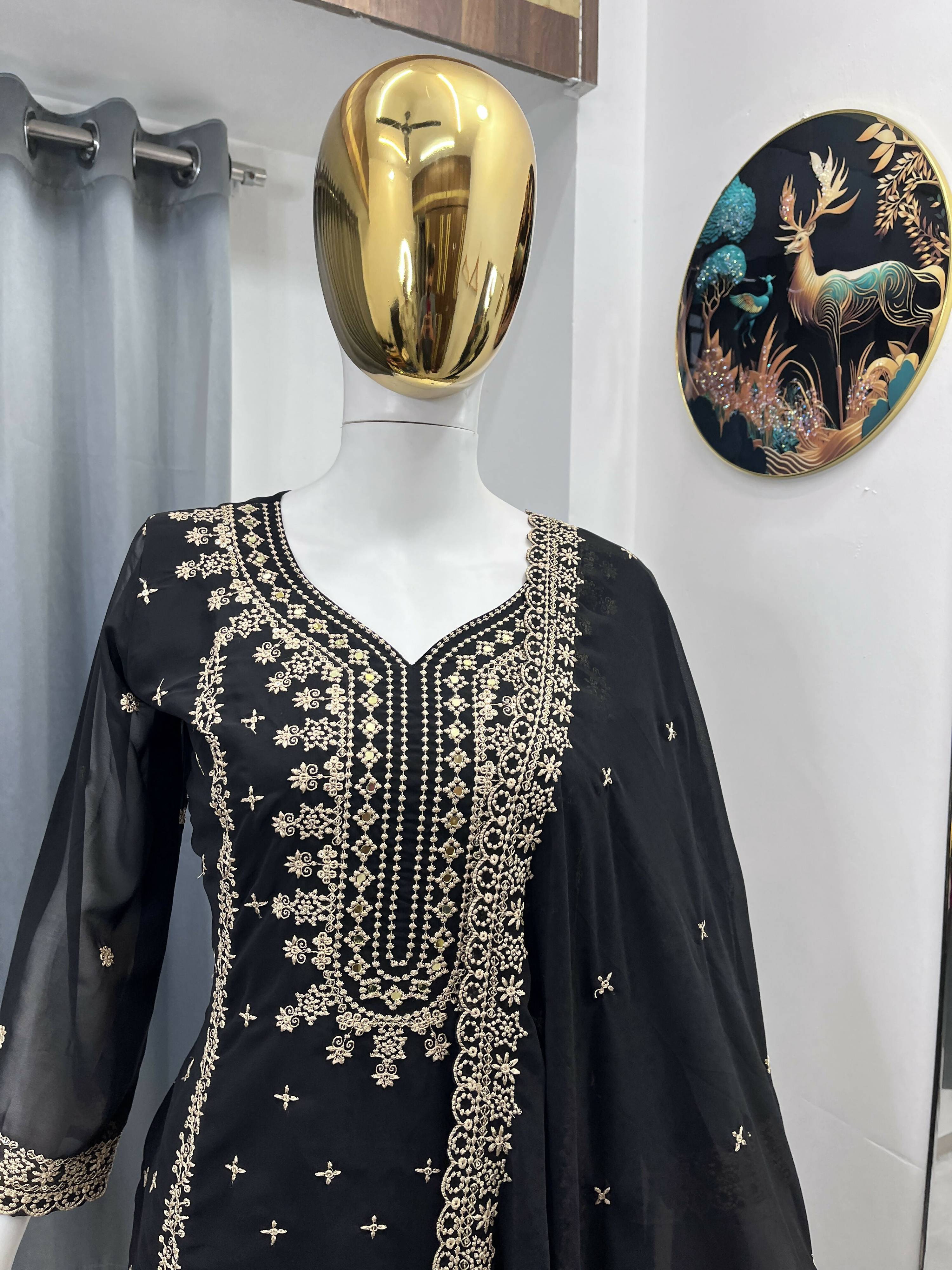 Teeya Creation Black Color Faux Georgette Embroidery Work Party Wear Salwar Suit | Grocsy