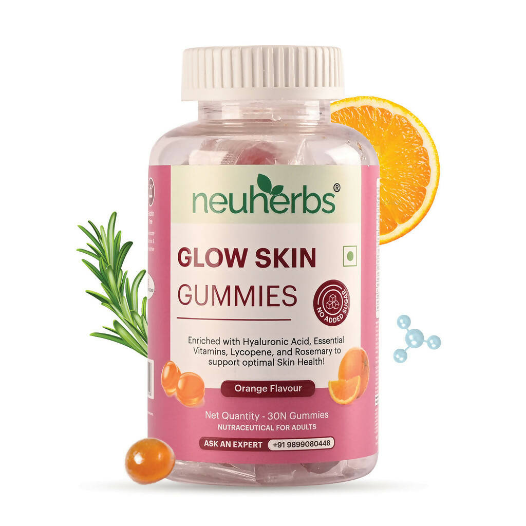 Neuherbs Glow Skin Gummies (No Added Sugar) - Orange Flavor | Grocsy