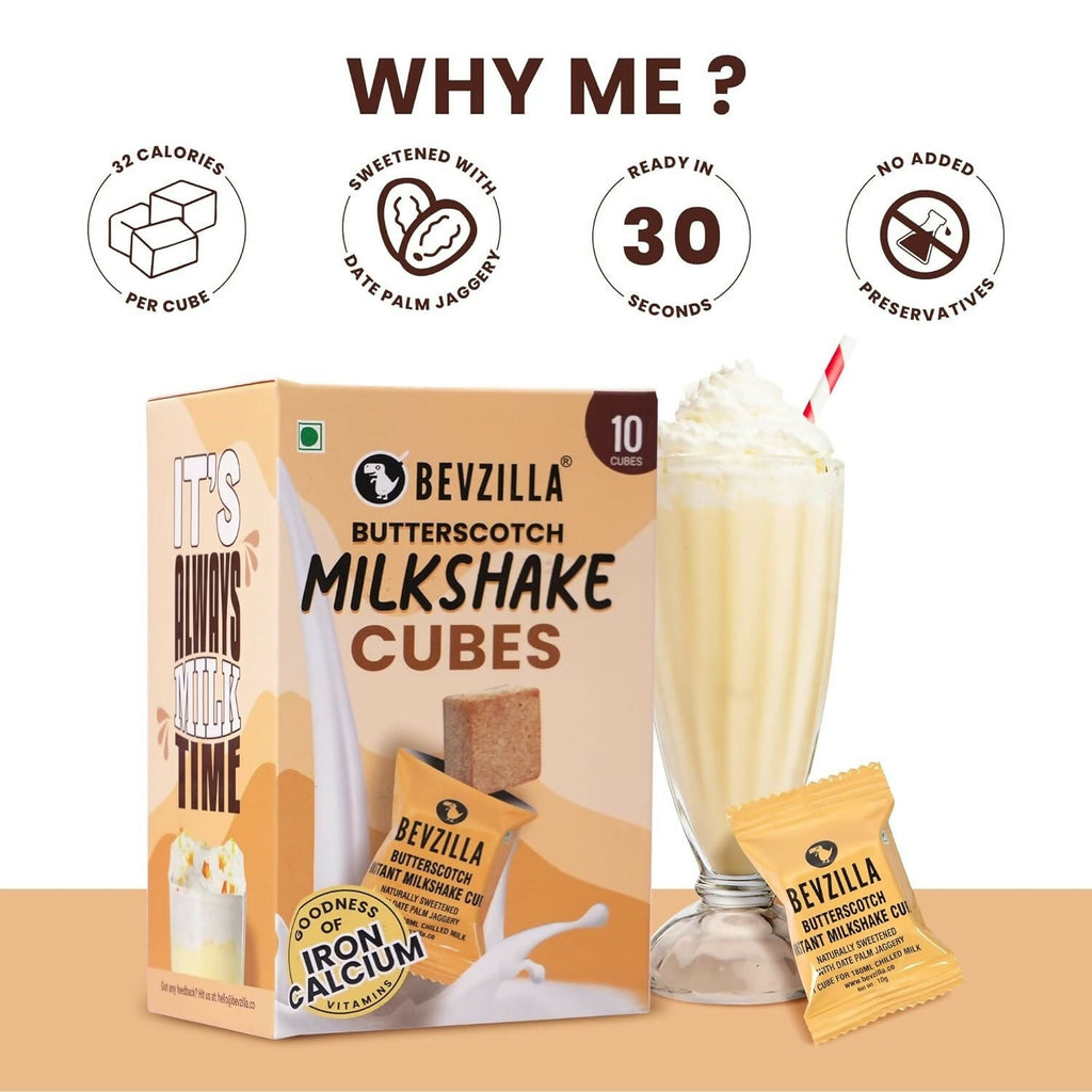 Bevzilla Butterscotch Instant Milkshake Cubes with Organic Date Palm Jaggery | Grocsy