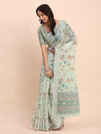 Shree Shyam Fashion Linen Cotton Light Green Saree | Grocsy