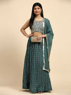 Green Georgette Embroidered Lehenga choli with Dupatta - Dhara | Grocsy