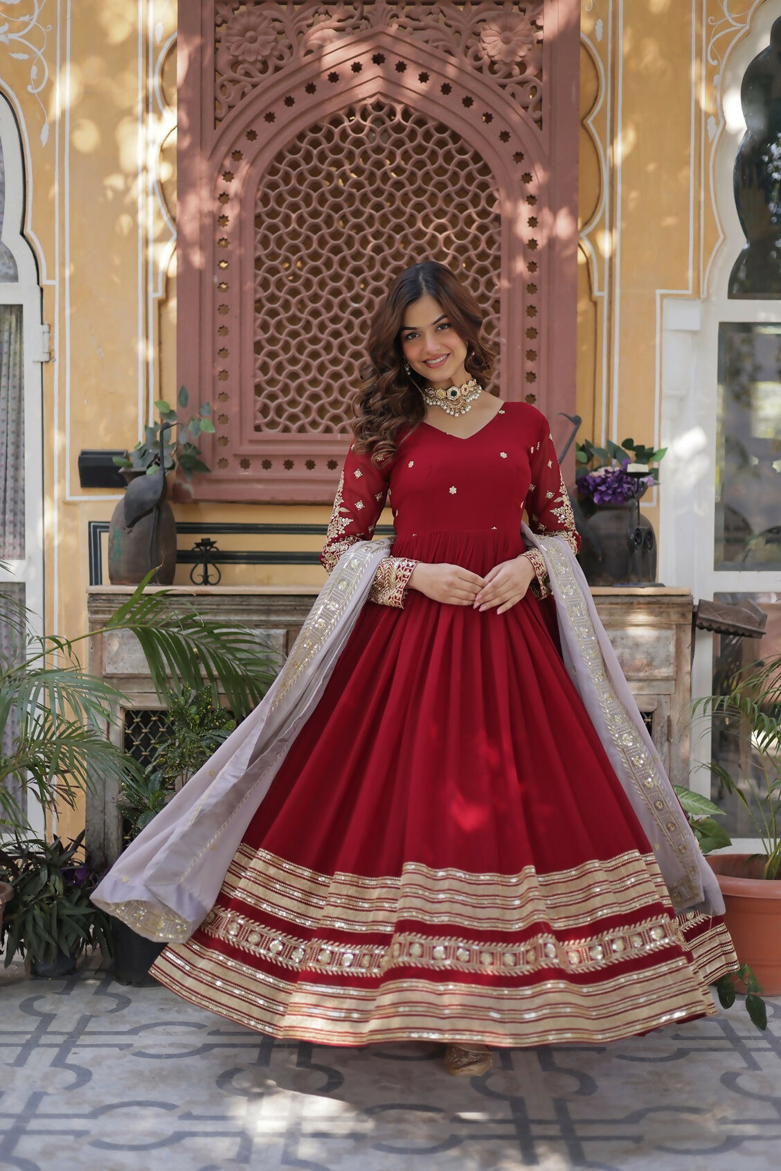 Joban Fashion Red Georgette Sequence Embroidery Work Kurta Set | Grocsy