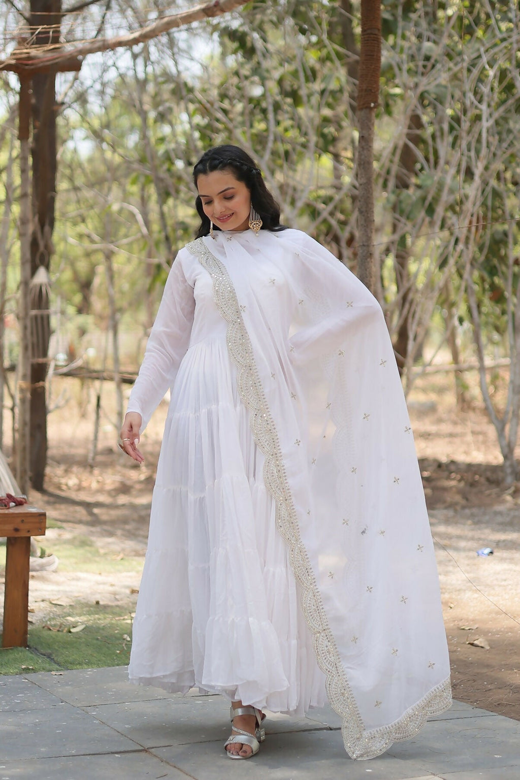 Joban Fashion White Georgette Sequence Embroidery Work Kurta Set | Grocsy
