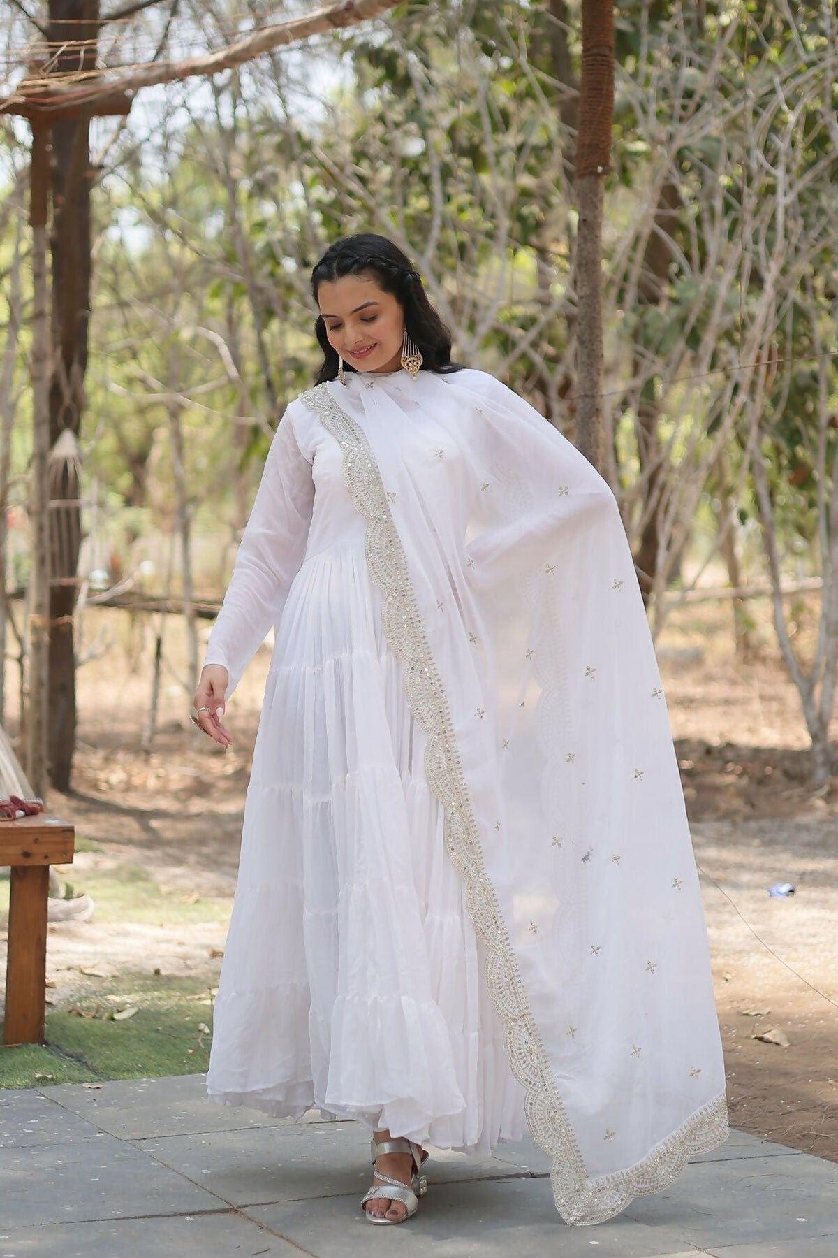 Joban Fashion White Georgette Sequence Embroidery Work Kurta Set | Grocsy