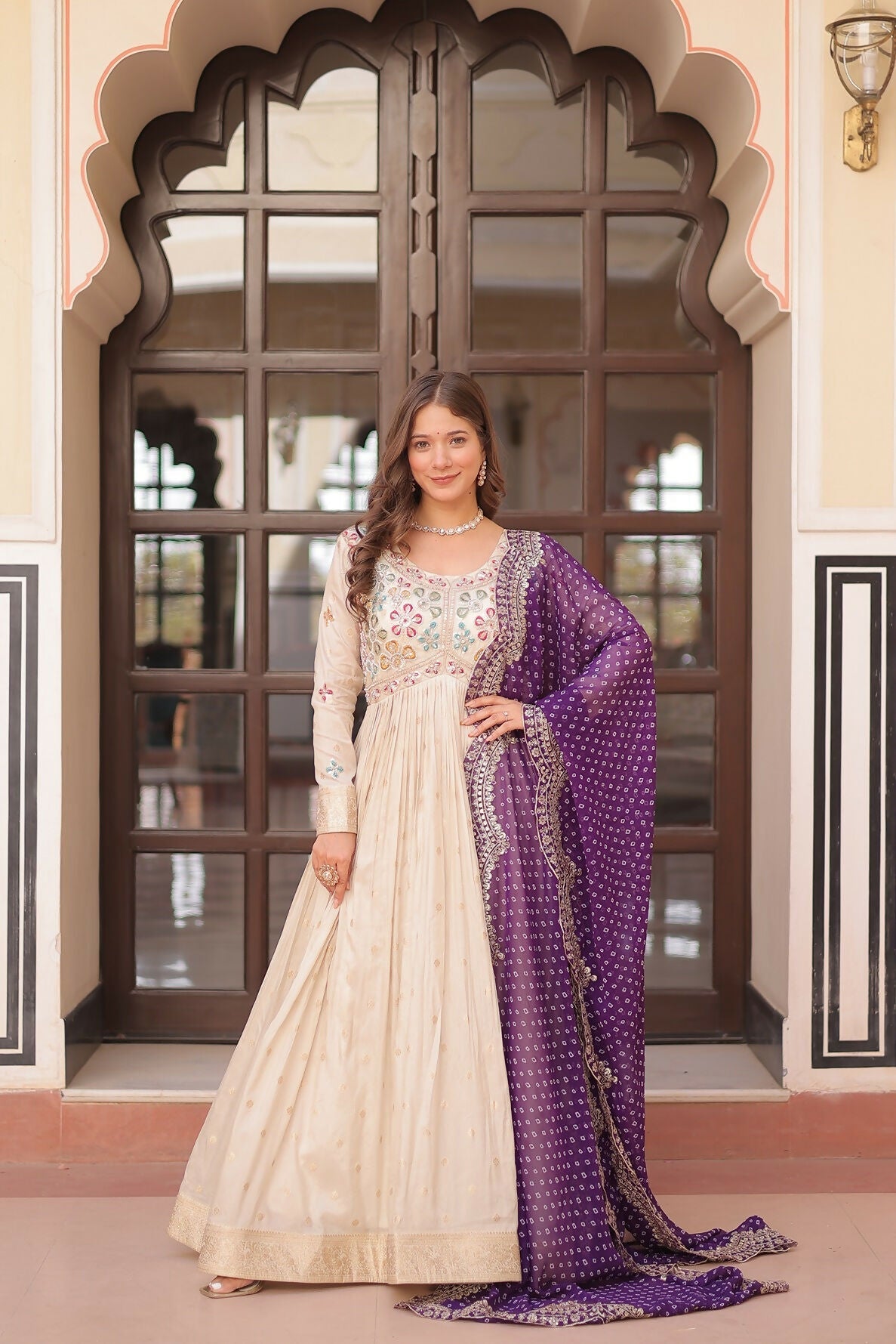 Joban Fashion Purple Jacquard Sequence Embroidery Work Kurta Set | Grocsy