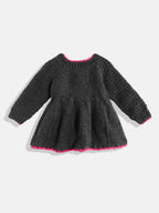 Chutput Kids Woollen Hand Knitted Full Sleeves Lilium Detail Dress For Baby Girls - Grey | Grocsy