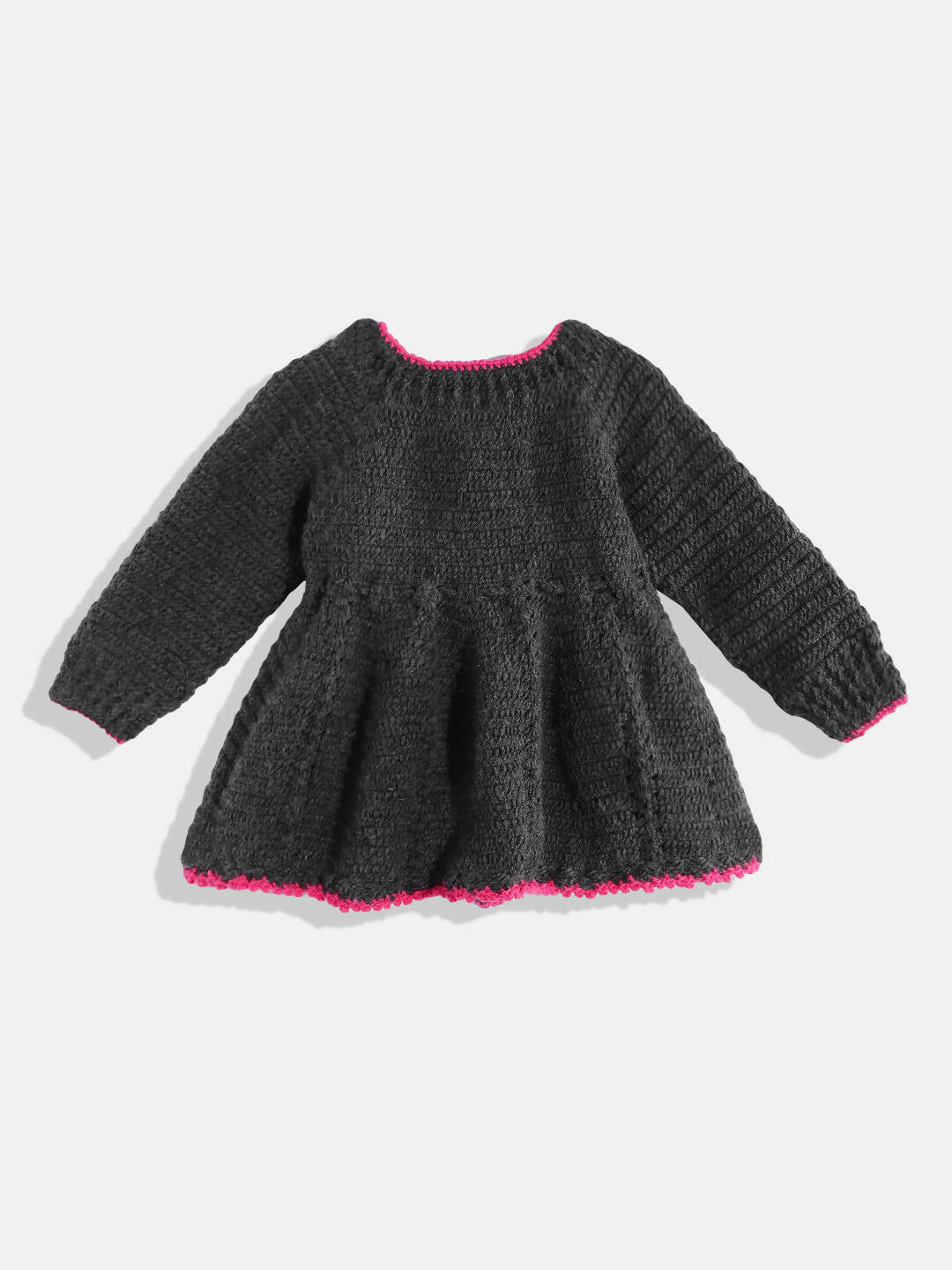 Chutput Kids Woollen Hand Knitted Full Sleeves Lilium Detail Dress For Baby Girls - Grey | Grocsy