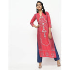 Cheera Pink Straight Printed Long Kurta | Grocsy