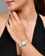 VOJ Silver Plated Crystal Studded Watch Bracelet | Grocsy