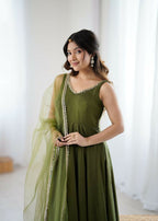Joban Fashion Mehndi Kurta Set Chanderi Sequence Embroidery Work | Grocsy