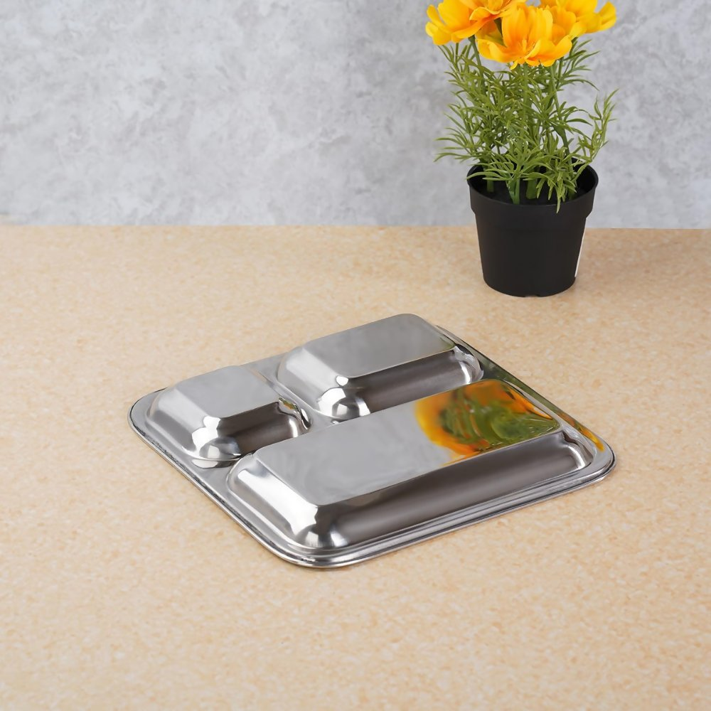 Sumeet Stainless Steel 3 in 1 Idli Wada Compartment plate - Small | Grocsy