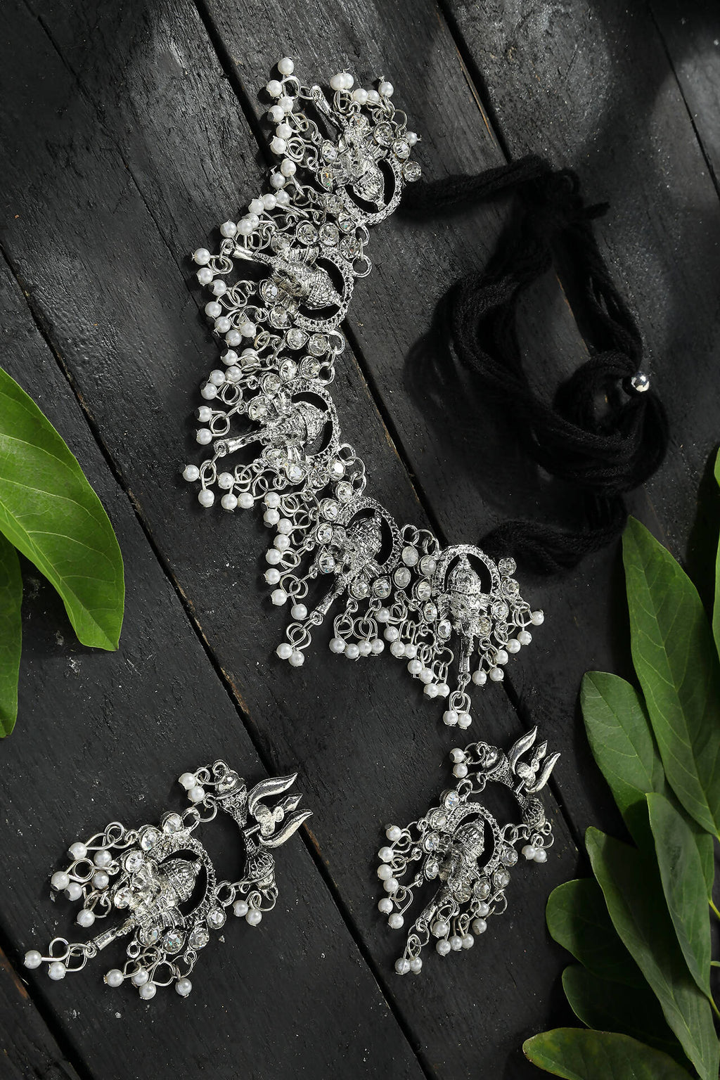 Mominos Fashion Johar Kamal Oxidised Silver-Plated Ganesha Design Necklace Choker Set | Grocsy