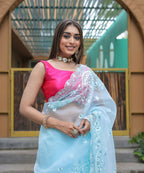 Vamsee Kiki Sky Organza Saree | Grocsy
