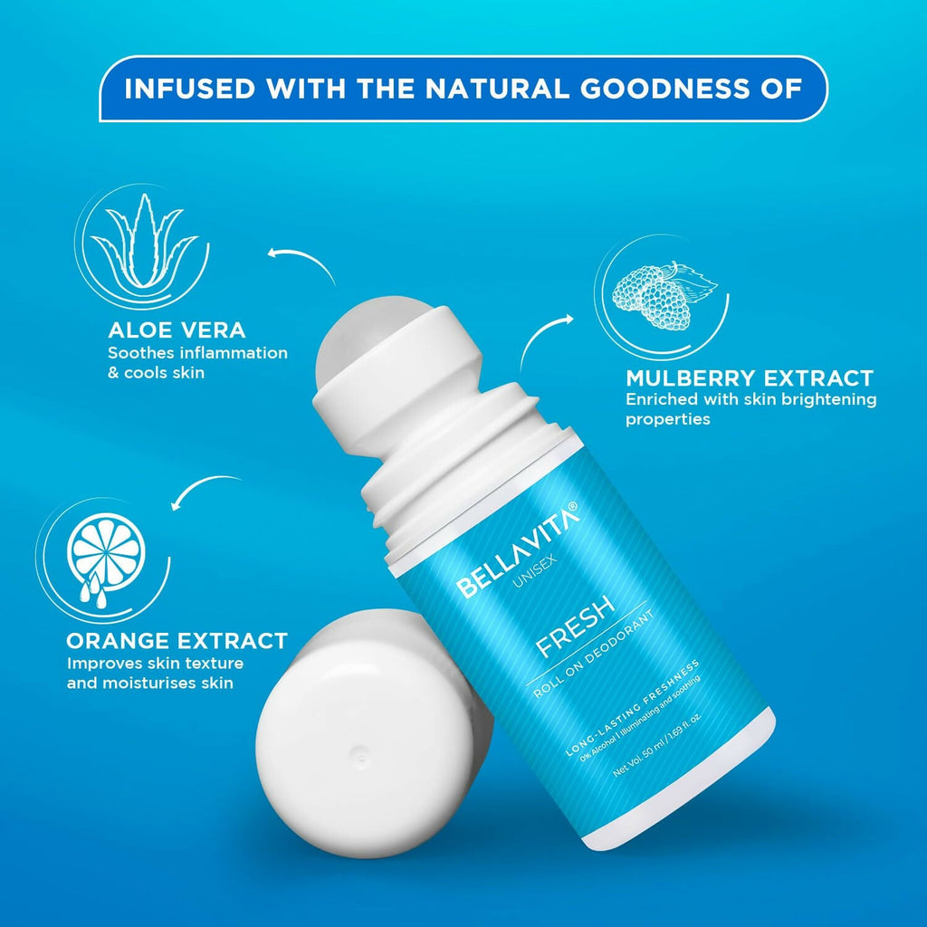 Bella Vita Fresh Natural Underarm Roll On Deodorant for Men & Women | Grocsy