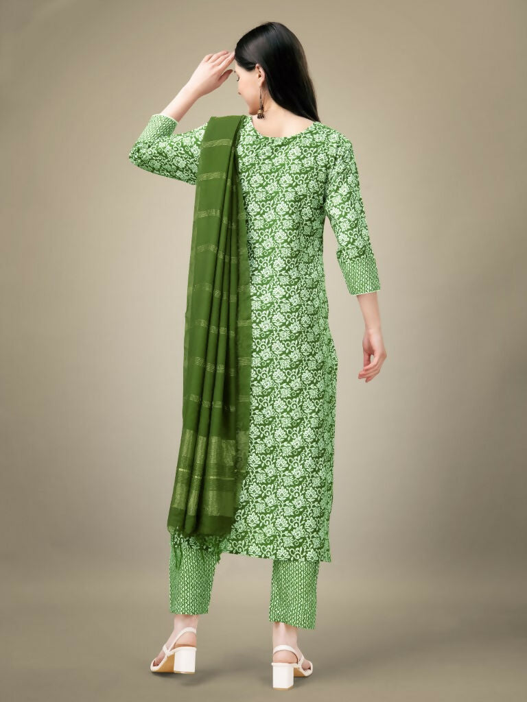 Jyoti Fashion Women's Green Rayon Embroidery & Sequence work Kurta with Trouser & Dupatta | Grocsy