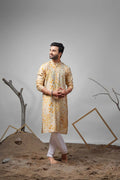 Yellow Modal Silk Designer Printed Kurta Set - Mahotsav | Grocsy
