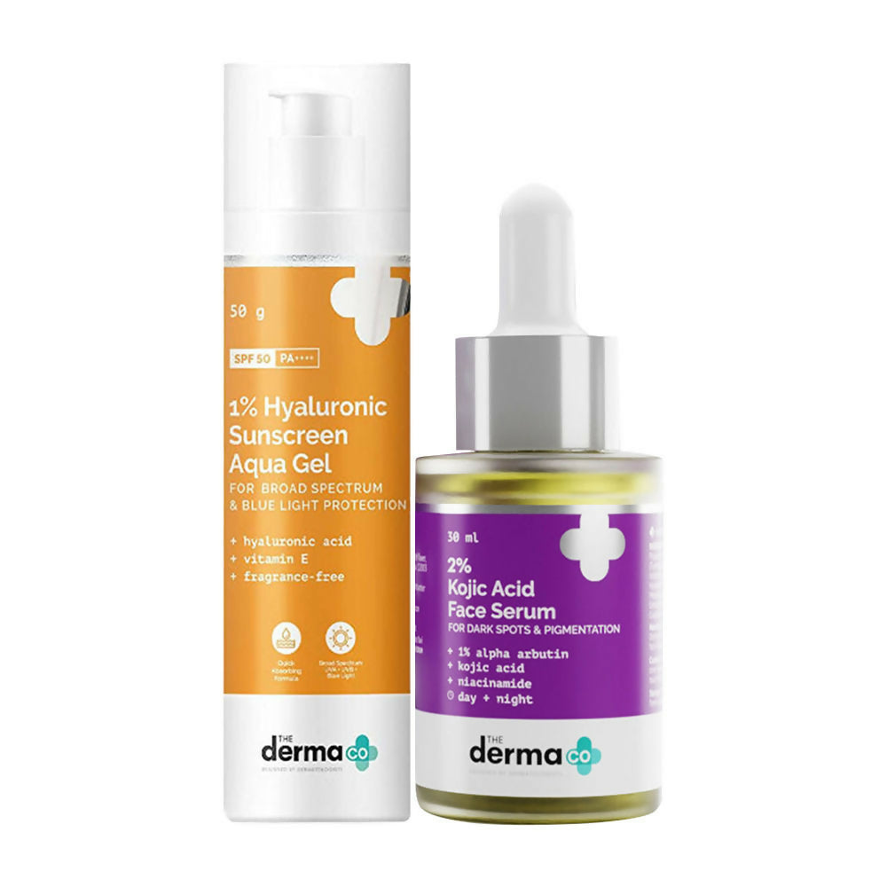 The Derma Co 2% Kojic Acid Face Serum & 1% Hyaluronic Sunscreen Aqua Gel SPF 50 Combo | Grocsy