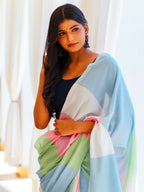 Zibaa Hand-Dyed Mul Cotton Multi-color Saree with Tassels | Grocsy