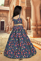 Aayaa Designer Printed Silk Blue Kids Lehenga Choli - Blue | Grocsy