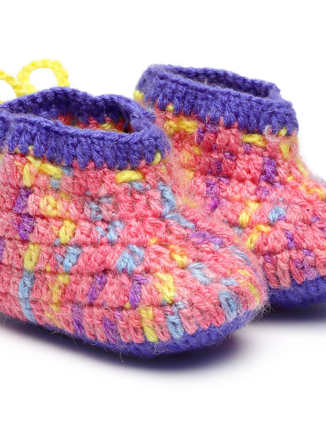Chutput Kids Woollen Hand Knitted Self Desgin Detailed Booties - Purple | Grocsy