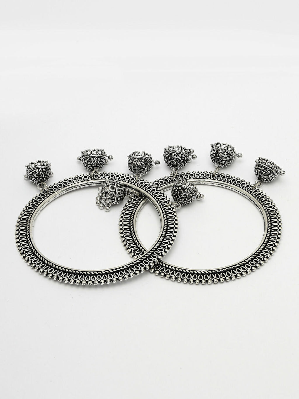 NVR Women's Set of 2 Silver-Toned German Silver Oxidised Bangle