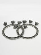 NVR Women's Set of 2 Silver-Toned German Silver Oxidised Bangle