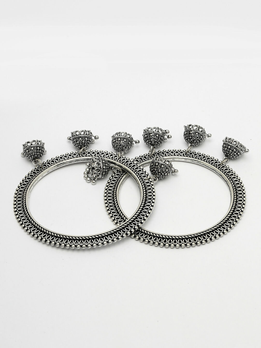 NVR Women's Set of 2 Silver-Toned German Silver Oxidised Bangle
