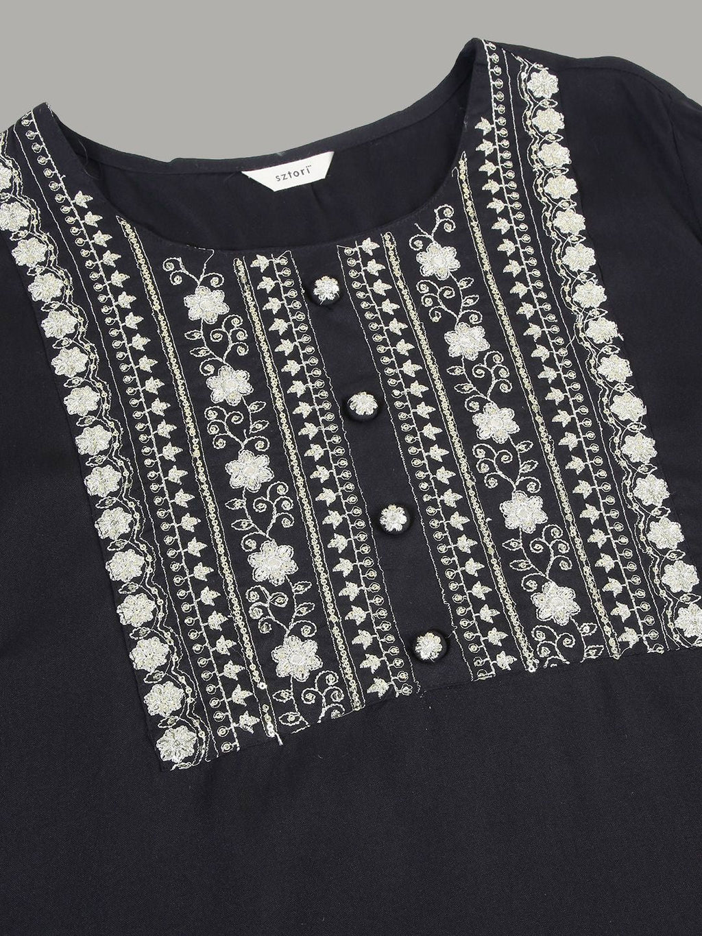 Sztori Floral Embroidered Yoke Design Sequined Straight Kurta | Grocsy