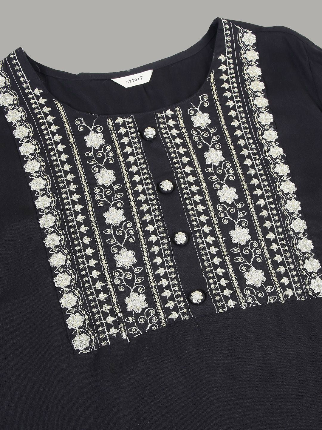 Sztori Floral Embroidered Yoke Design Sequined Straight Kurta | Grocsy
