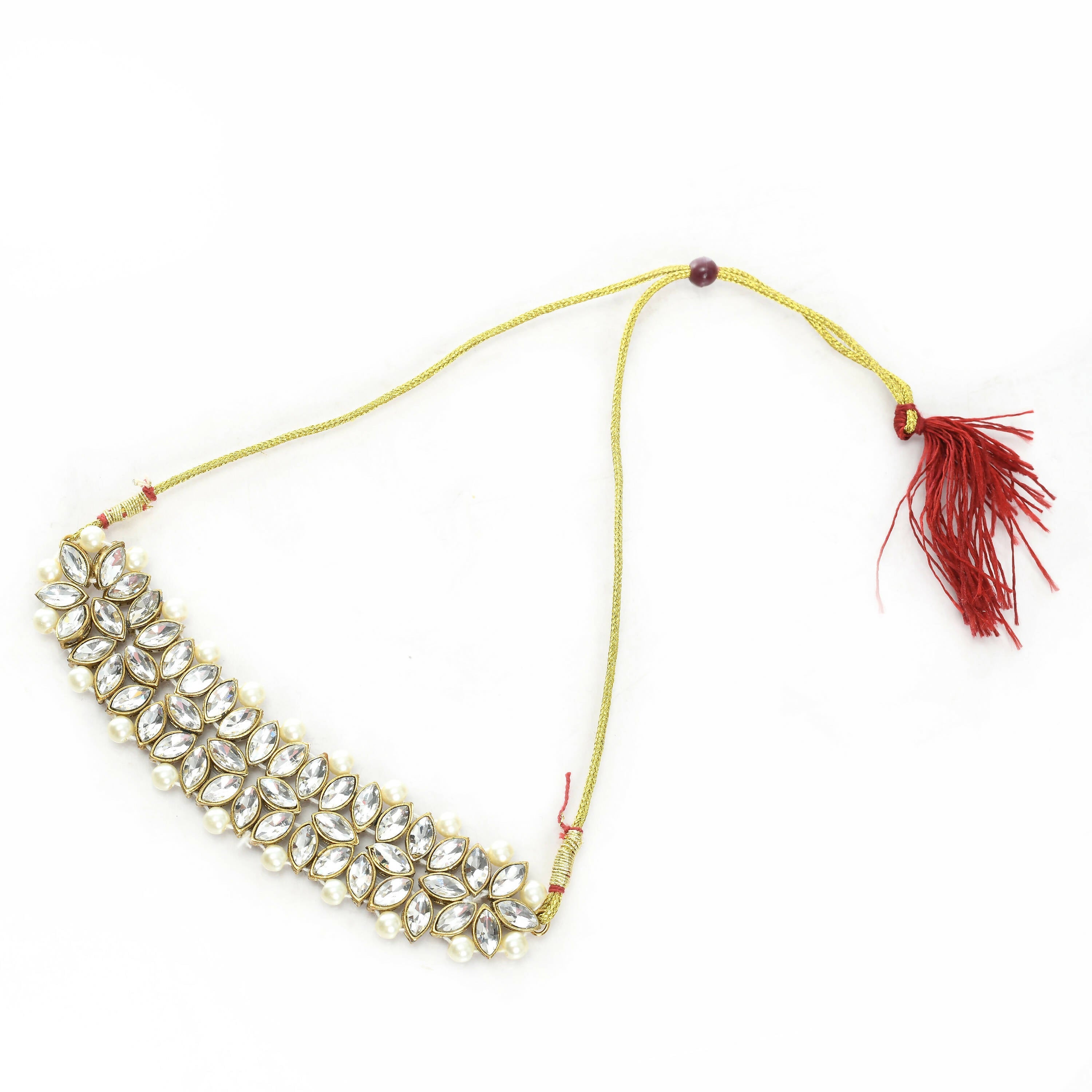 Mominos Fashion Johar Kamal Gold-Polished Brass Finish Kundan/Pearls Choker For Women (White) | Grocsy