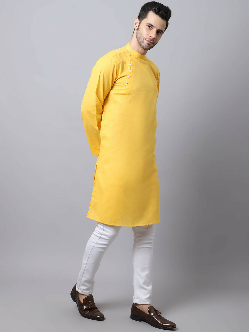 Even Apparels Yellow Pure Cotton Men's Kurta With Side Placket | Grocsy