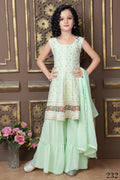 Kids Wedding Designer Pista Faux Georgette Sharara Suit - Aaradhna | Grocsy