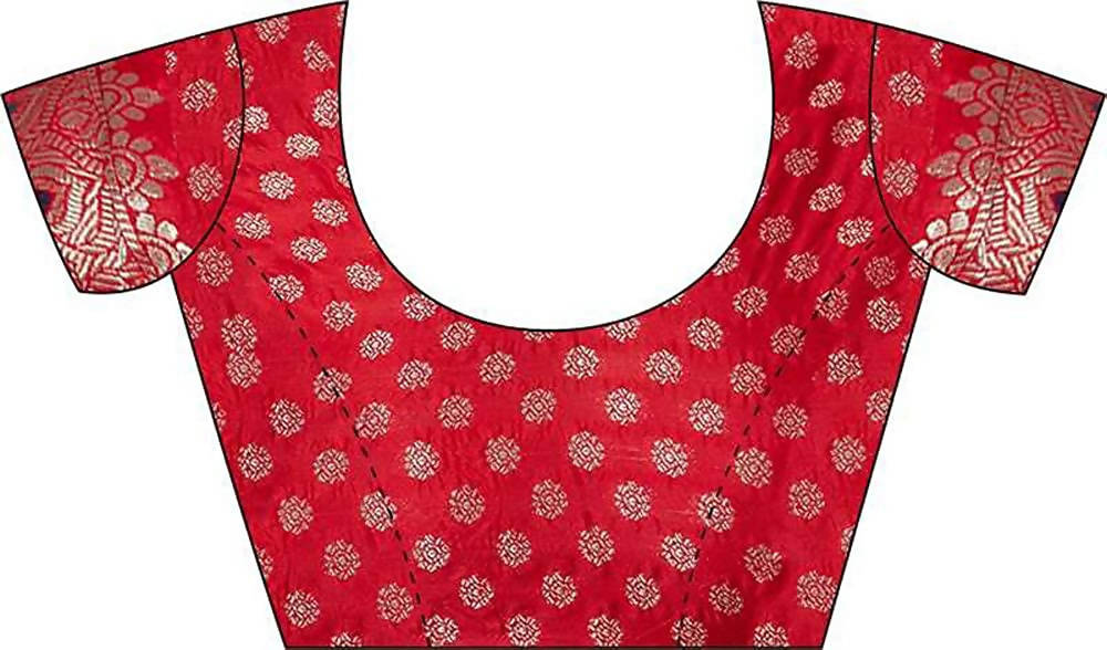 Varkala Silk Sarees Women's Red Banarasi Silk Saree With Unstitched Blouse Piece | Grocsy