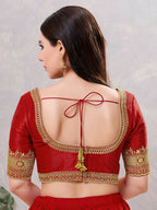 Joban Fashion Women Silk Dark-Red Stitched Blouse | Grocsy