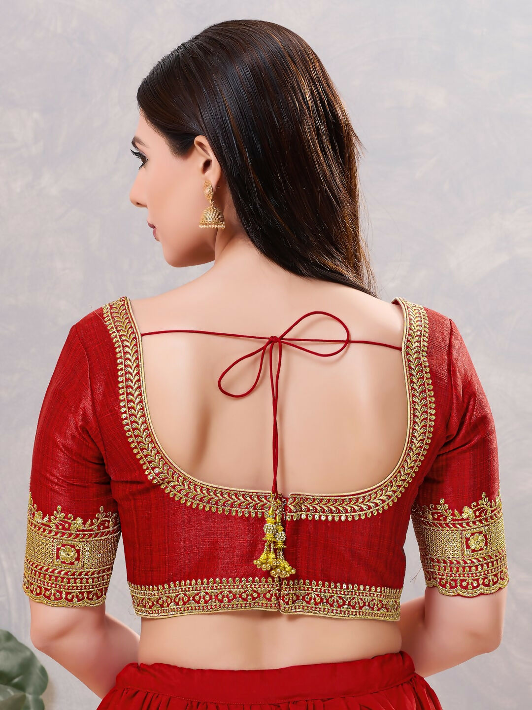 Joban Fashion Women Silk Dark-Red Stitched Blouse | Grocsy