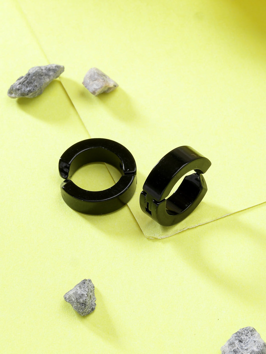 NVR Men's Black Rhodium-Plated Stainless Steel Hoop Earrings