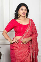 Morchari Pink Pure Chiffon Hand Embroidery Saree And Stitched Blouse | Grocsy