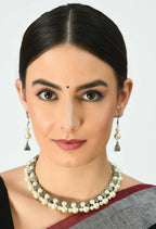 Mominos Fashion Johar Kamal Silver-Plated Brass Finish Pearls Work Choker For Women (White) | Grocsy