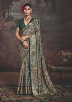 Joban Fashion Green Multi Color Dola Tussar Silk Self Jacquard Border Saree | Grocsy