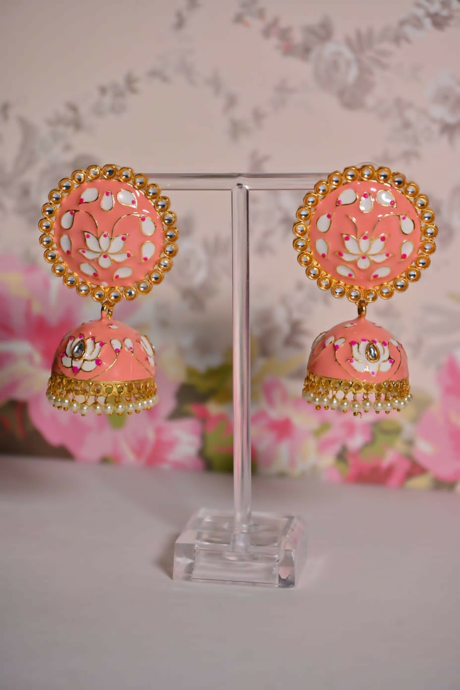 Orange Round Shape Ethnic Meenakari Jhumki Earrings By House of Ree - Swadesiicart