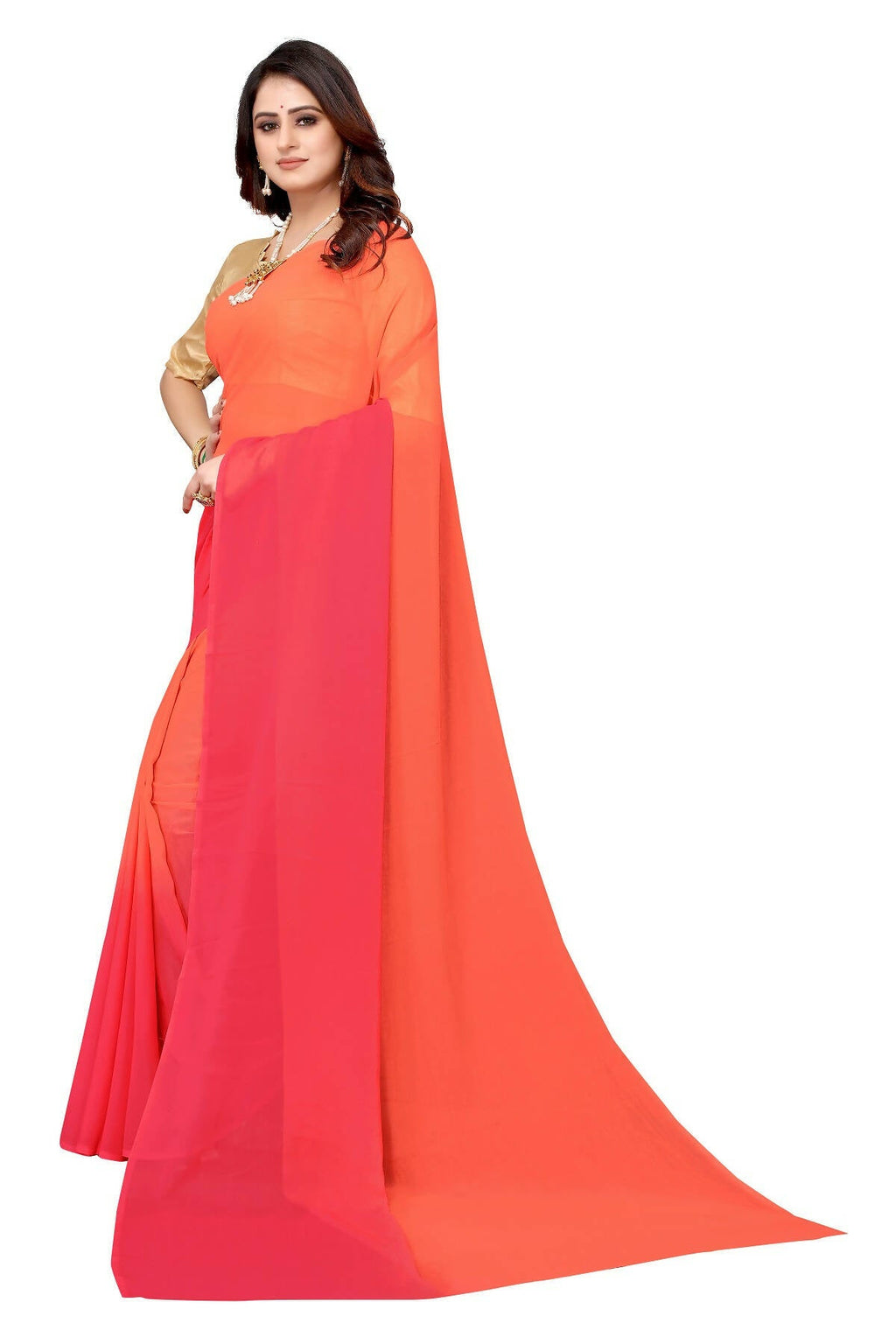 Vamika Peach Half N Half Georgette Saree | Grocsy