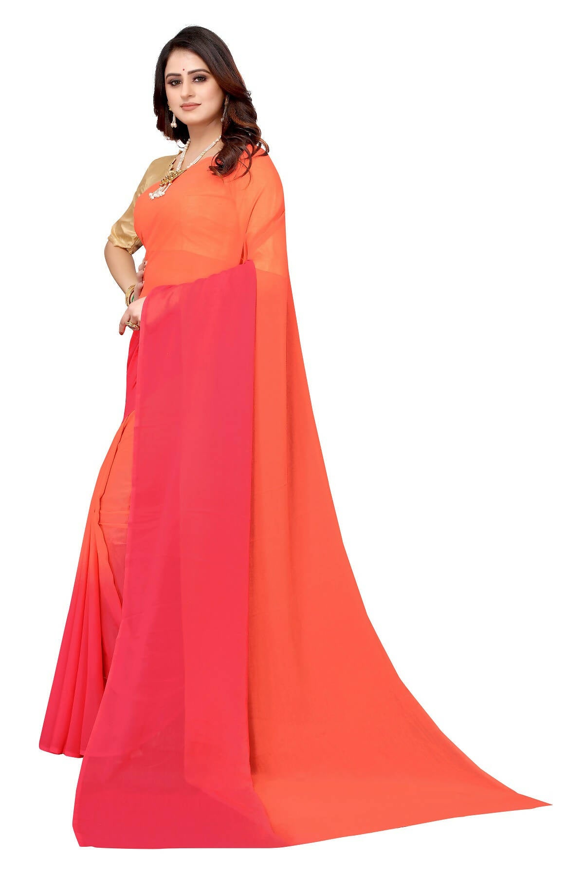 Vamika Peach Half N Half Georgette Saree | Grocsy