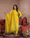 Festive Ethnic Viscose Chanderi Yellow Stitched Suit With Dupatta - Rashmika | Grocsy