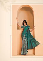 Sea Green Satin Crepe Silk Embroidery with Digital Sequence Work Saree - Norita Helly | Grocsy