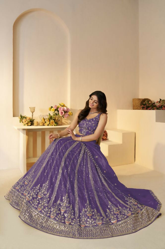 Kesar Fab Dark-Purple Jimmy Choo Hand_Woven Lehenga | Grocsy