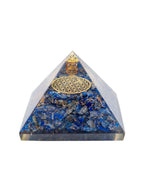 Golden Peacock Blue & Gold-Toned Lapis Lazuli Orgone Stone Pyramid Prism Paperweight | Grocsy