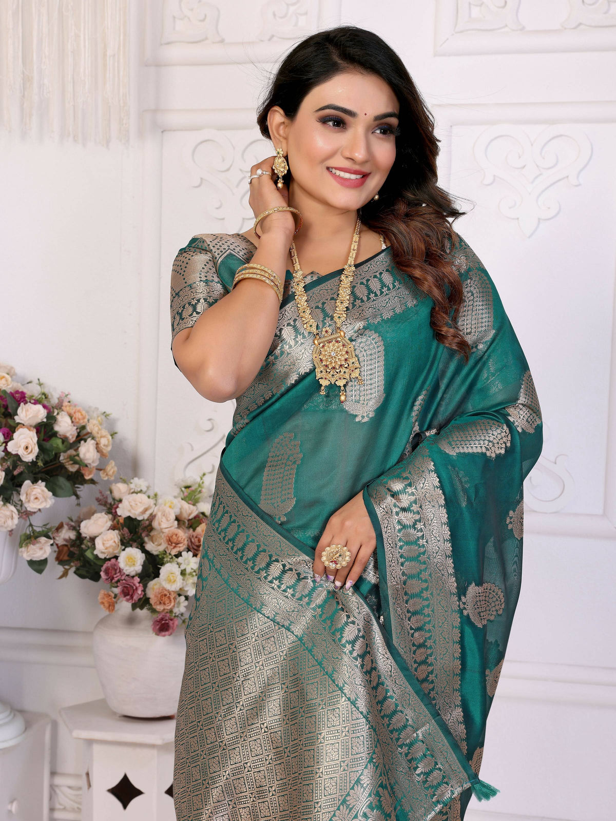 Aastha Fashion Light Green Soft Organza Silk Weaving Saree | Grocsy