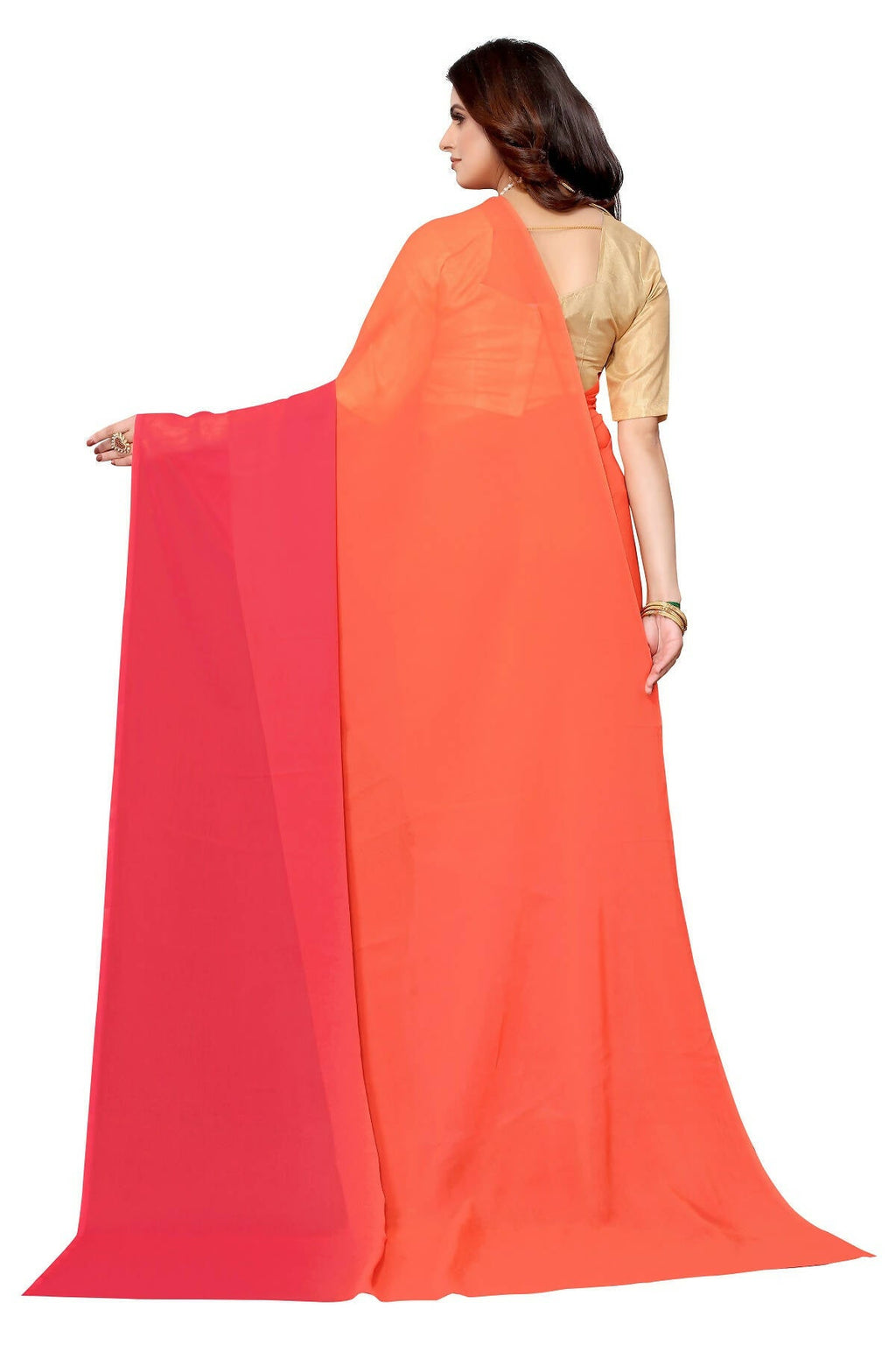 Vamika Peach Half N Half Georgette Saree | Grocsy
